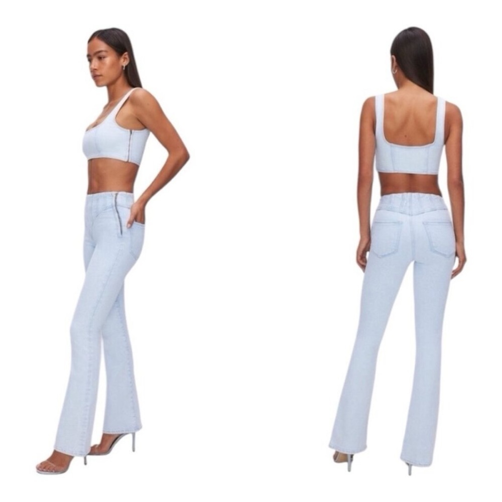 Good American Legs Flare Corset Tall High Rise Waist Y-York Jean Light Wash Blue - Picture 15 of 15